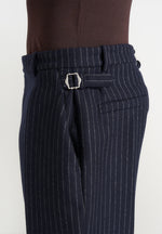 Dorian - Pinstripe Wool Pleated Trousers - Navy