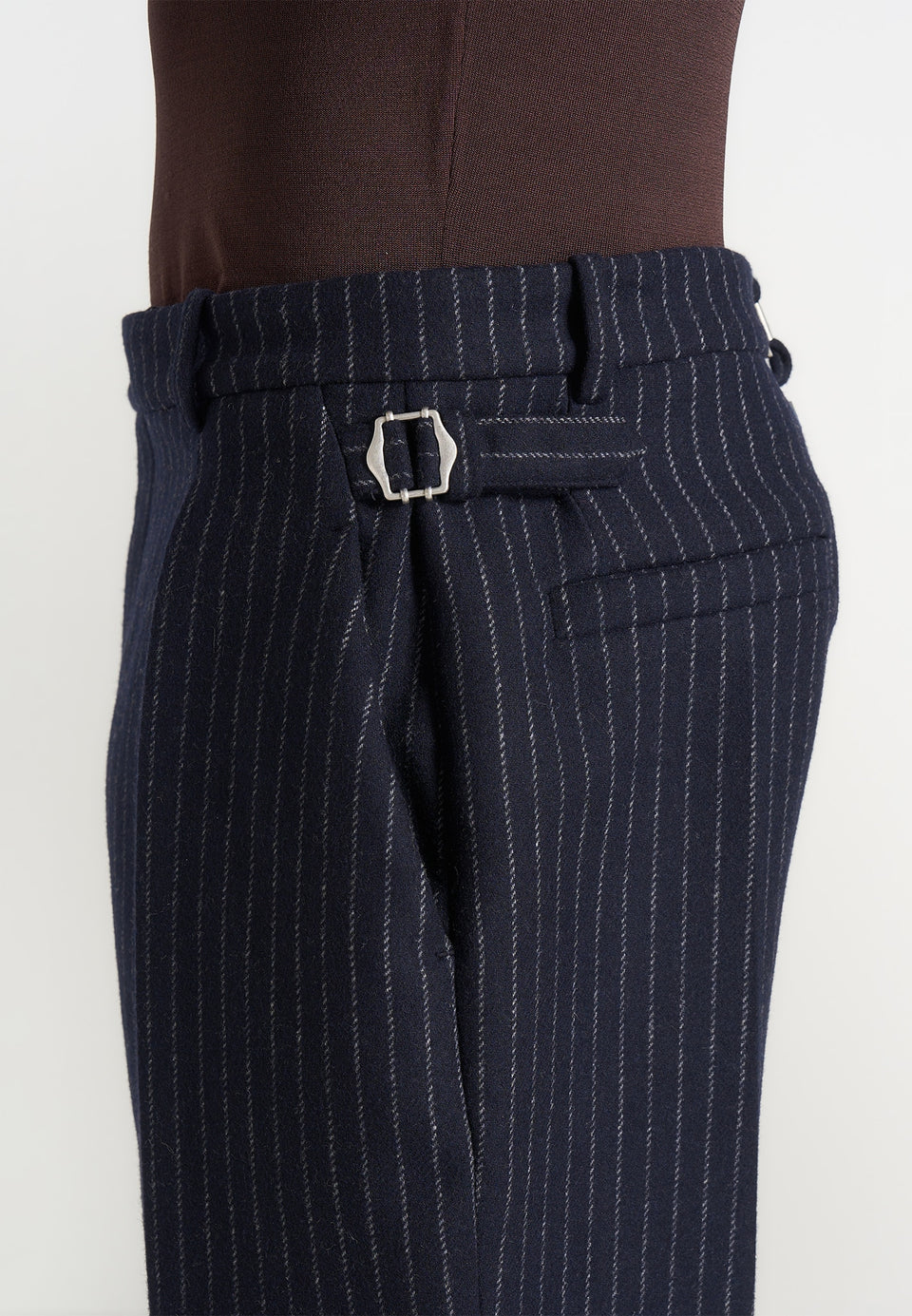 Dorian - Pinstripe Wool Pleated Trousers - Navy