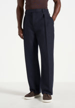 Dorian - Pinstripe Wool Pleated Trousers - Navy