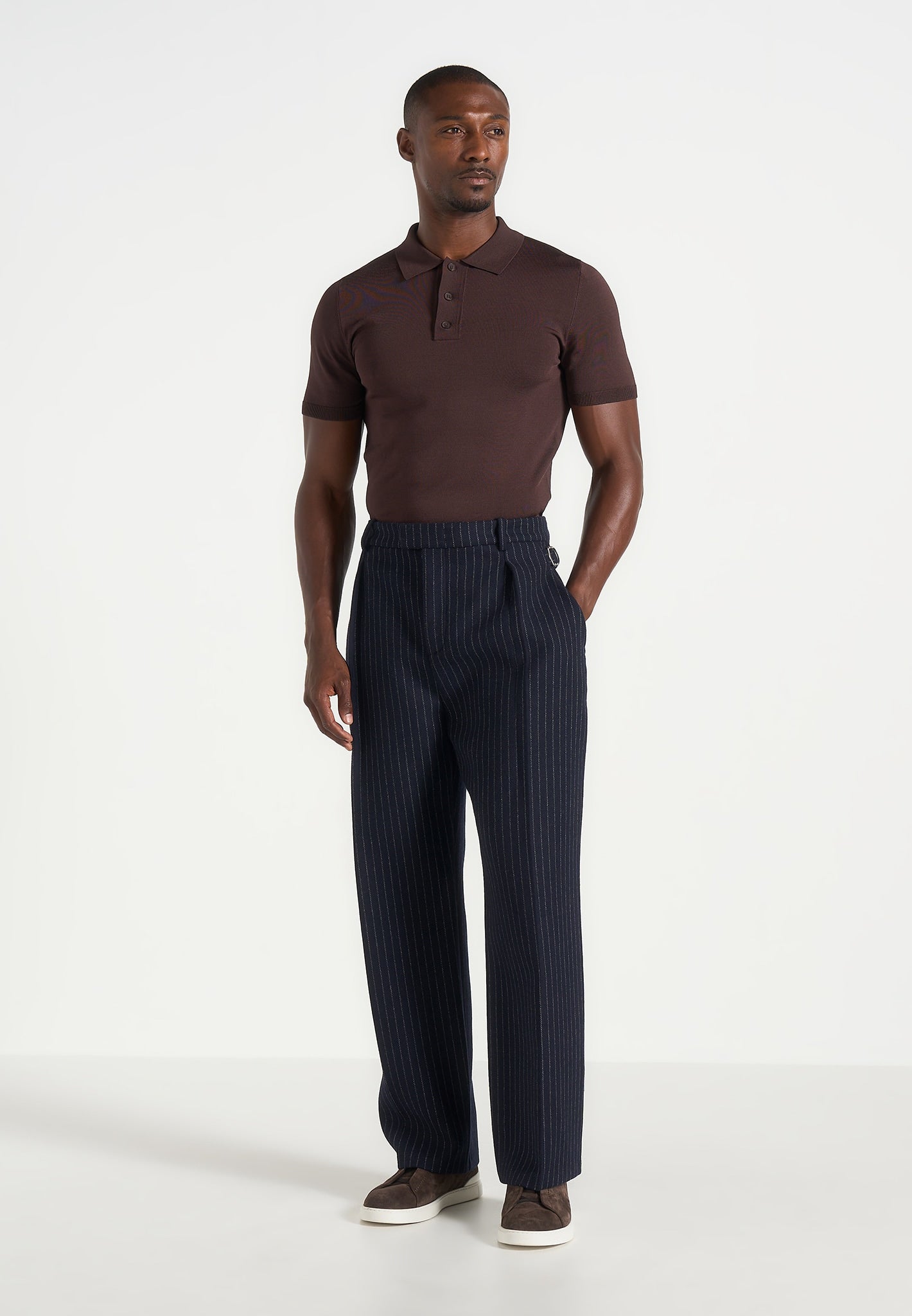 Dorian - Pinstripe Wool Pleated Trousers - Navy