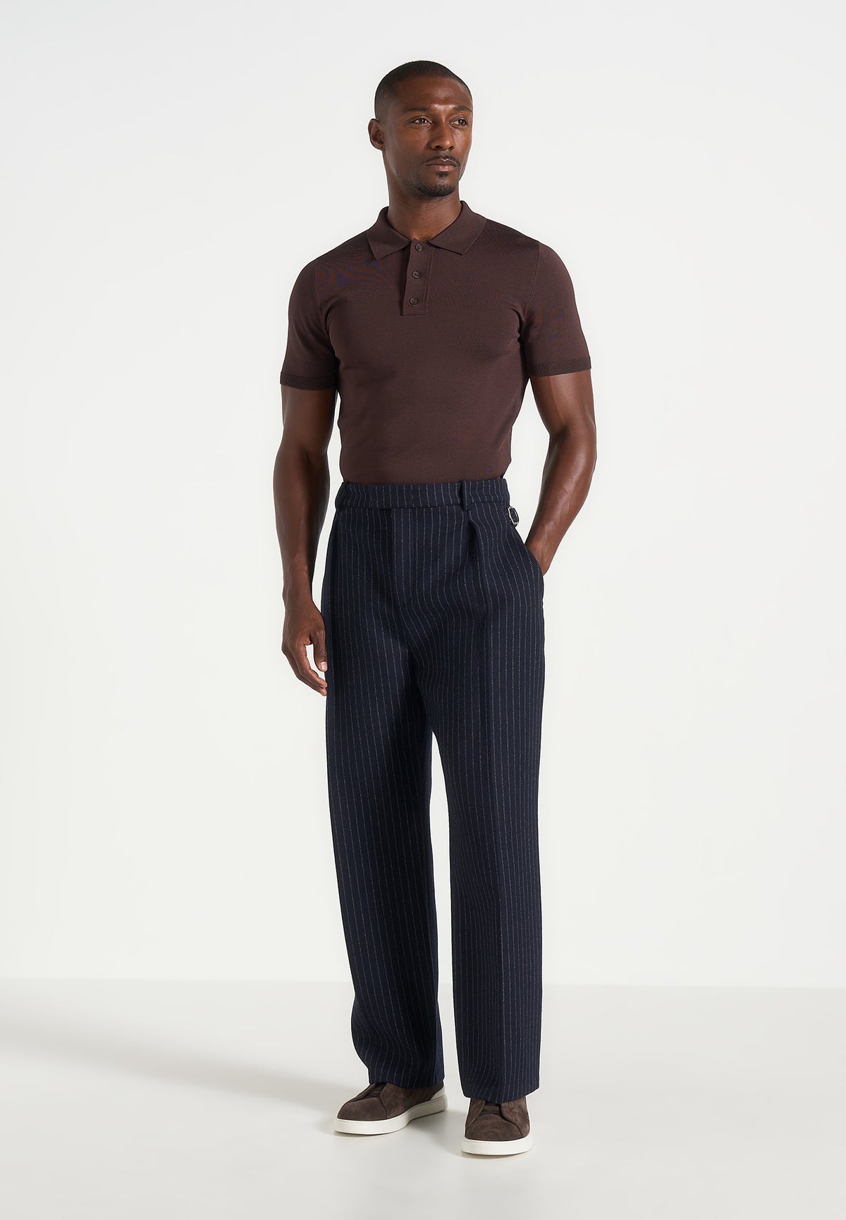 Dorian - Pinstripe Wool Pleated Trousers - Navy