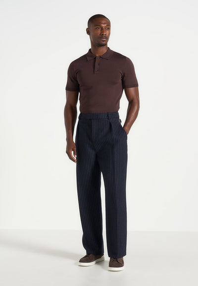 Dorian - Pinstripe Wool Pleated Trousers - Navy