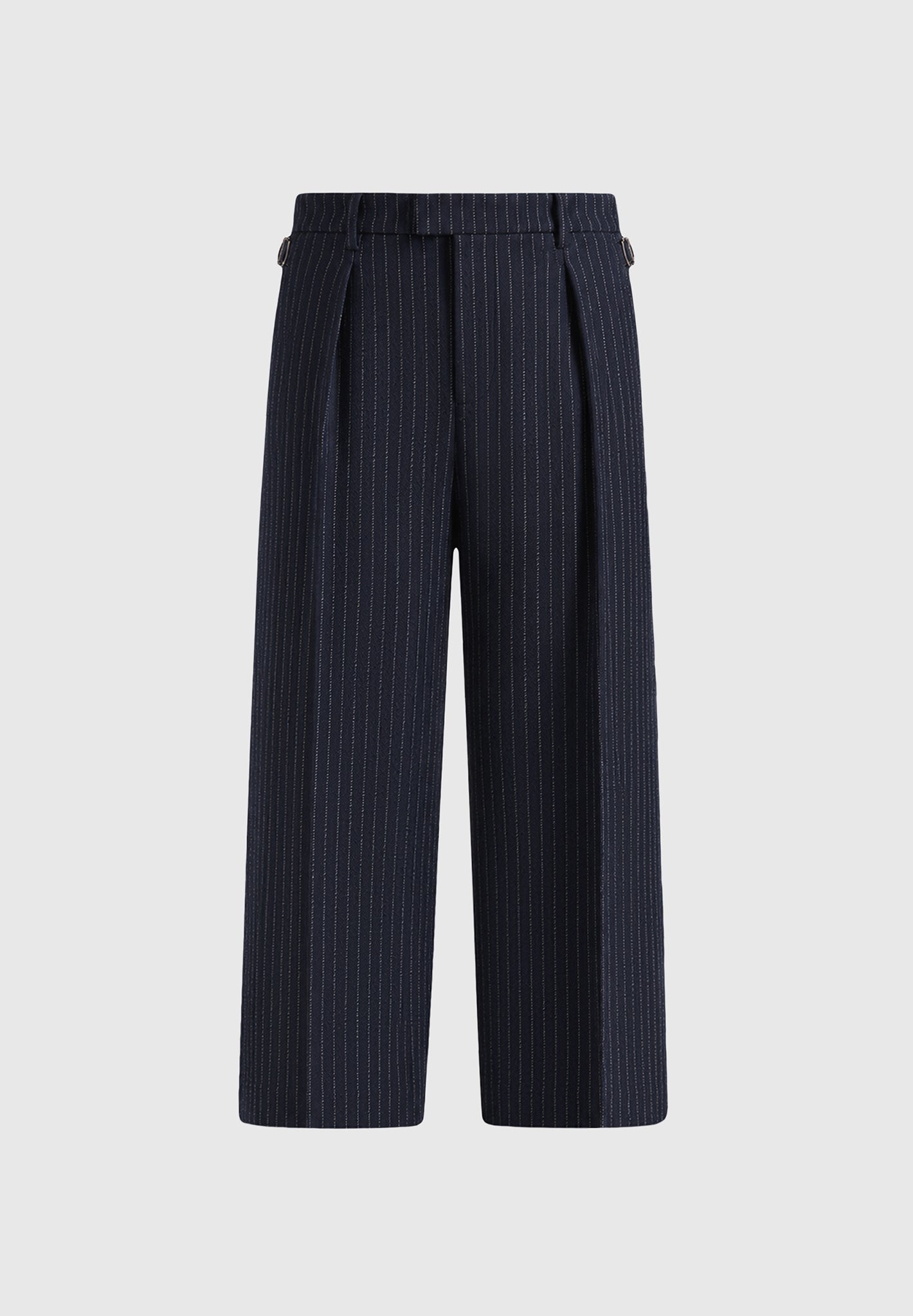 Dorian - Pinstripe Wool Pleated Trousers - Navy