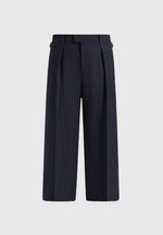 Dorian - Pinstripe Wool Pleated Trousers - Navy