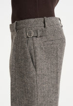 Dorian -  Herringbone Wool Pleated Trousers - Grey