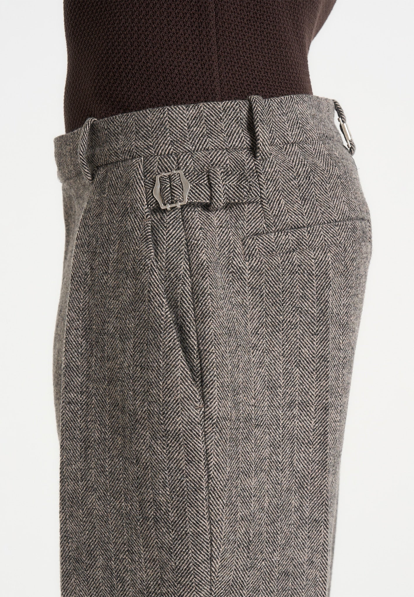 Dorian -  Herringbone Wool Pleated Trousers - Grey