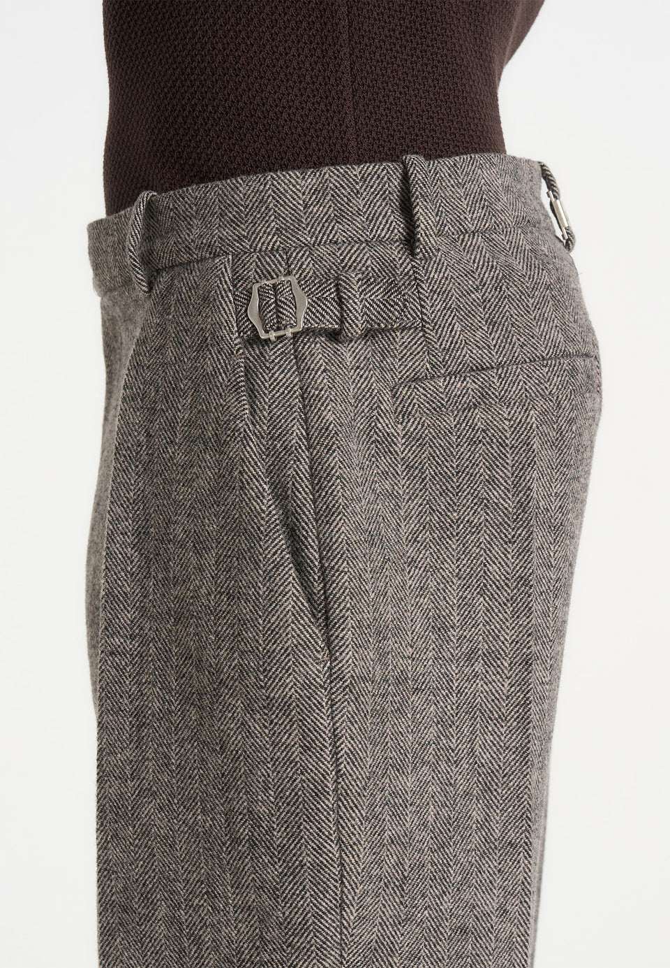 Dorian -  Herringbone Wool Pleated Trousers - Grey