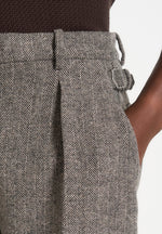Dorian -  Herringbone Wool Pleated Trousers - Grey