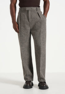 Dorian -  Herringbone Wool Pleated Trousers - Grey