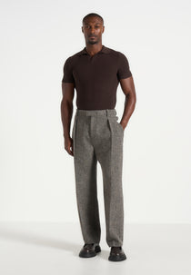 Dorian -  Herringbone Wool Pleated Trousers - Grey