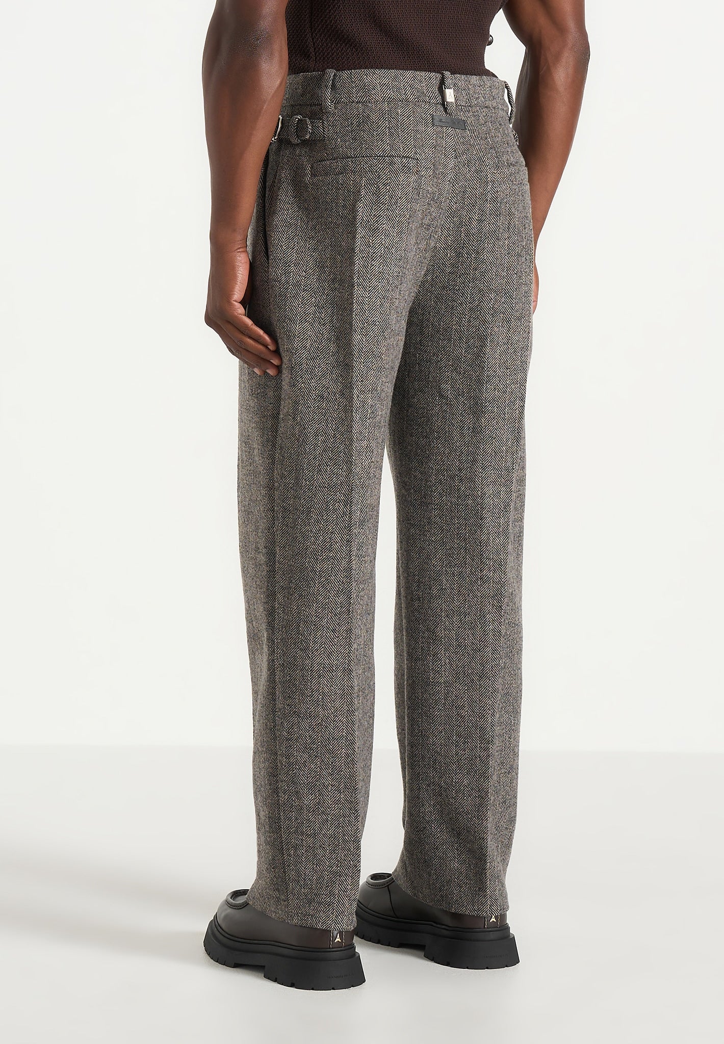 Dorian -  Herringbone Wool Pleated Trousers - Grey