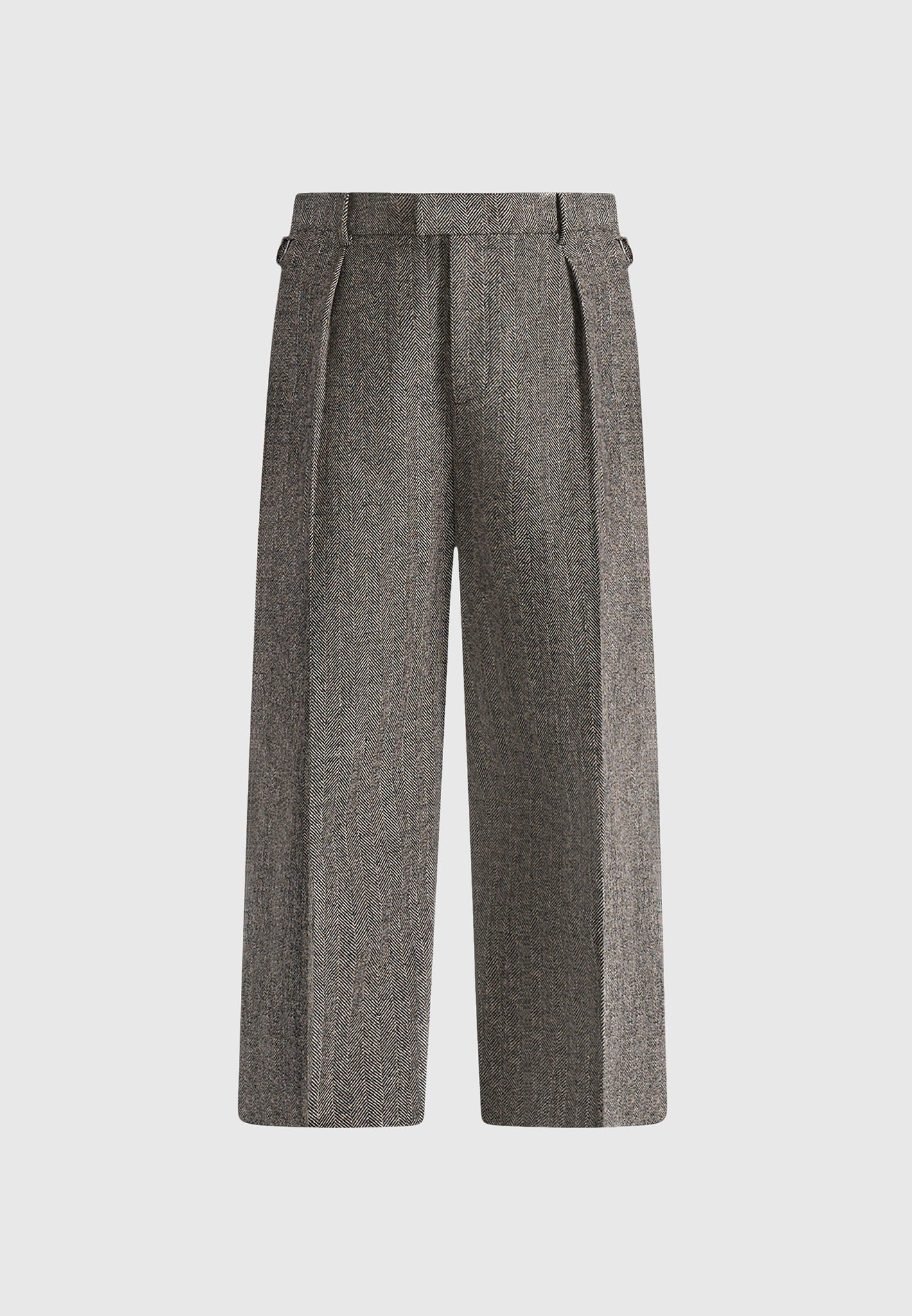 Dorian -  Herringbone Wool Pleated Trousers - Grey