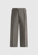 Dorian -  Herringbone Wool Pleated Trousers - Grey