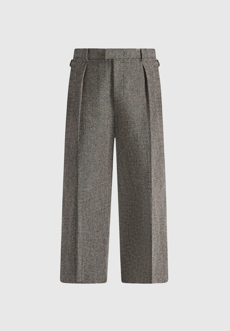 Dorian -  Herringbone Wool Pleated Trousers - Grey