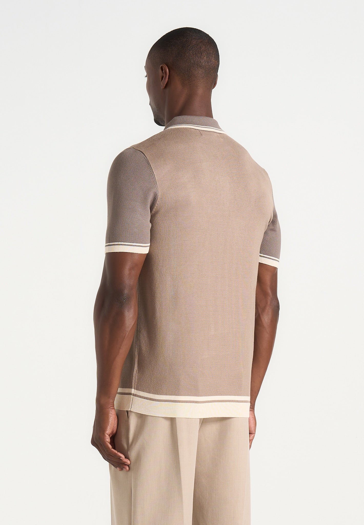 Cole - Colour Block Zip Polo Shirt - Taupe