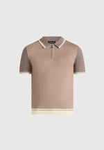 Cole - Colour Block Zip Polo Shirt - Taupe