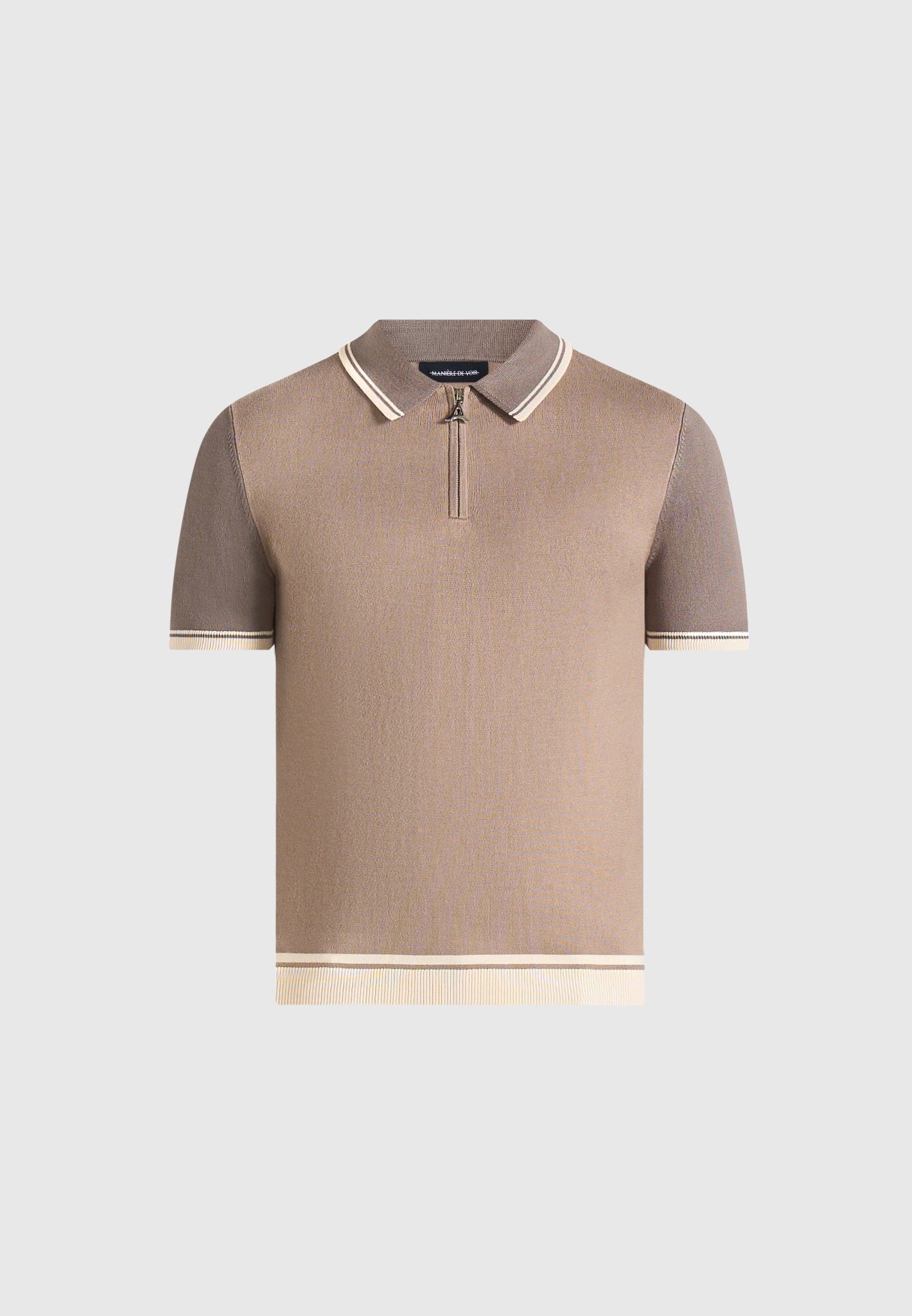 Cole - Colour Block Zip Polo Shirt - Taupe