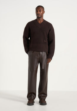 Serge - Relaxed Fit Leather Pleated Trousers - Brown