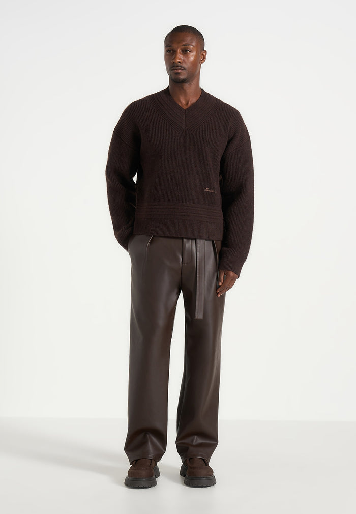 Serge - Relaxed Fit Leather Pleated Trousers - Brown
