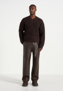 Serge - Relaxed Fit Leather Pleated Trousers - Brown