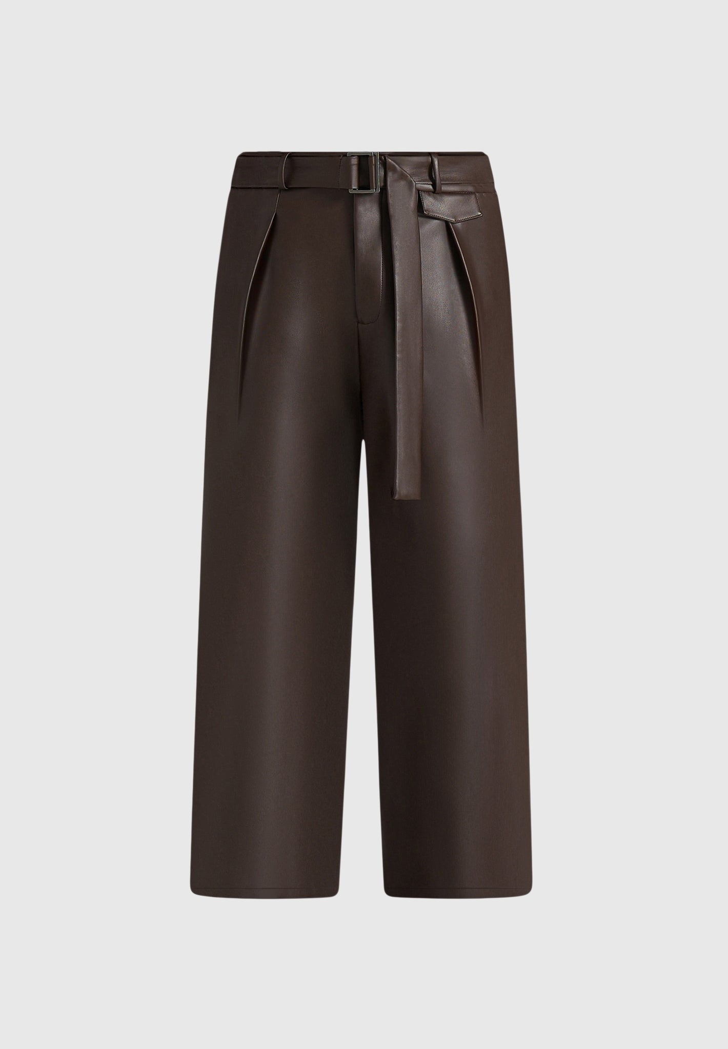 Serge - Relaxed Fit Leather Pleated Trousers - Brown