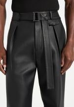 Serge - Relaxed Fit Leather Pleated Trousers - Black