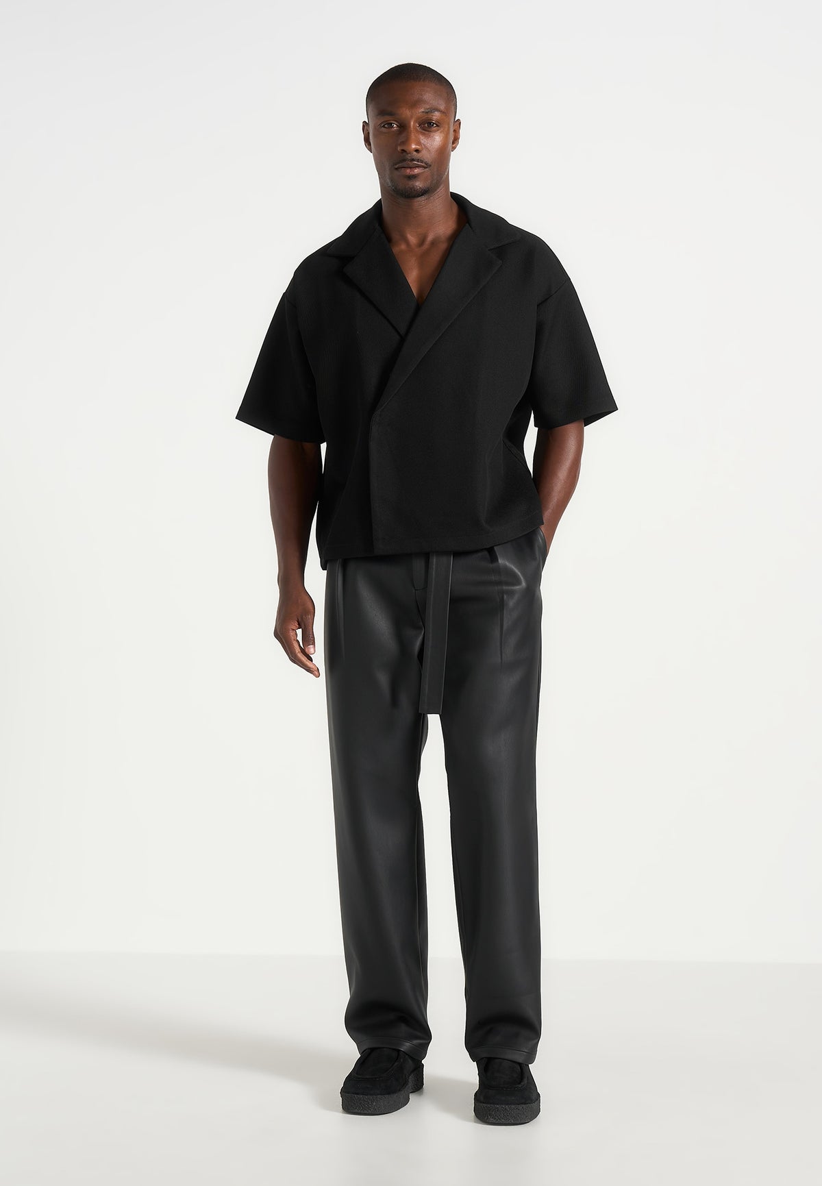 Serge - Relaxed Fit Leather Pleated Trousers - Black
