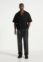 Serge - Relaxed Fit Leather Pleated Trousers - Black