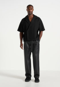 Serge - Relaxed Fit Leather Pleated Trousers - Black