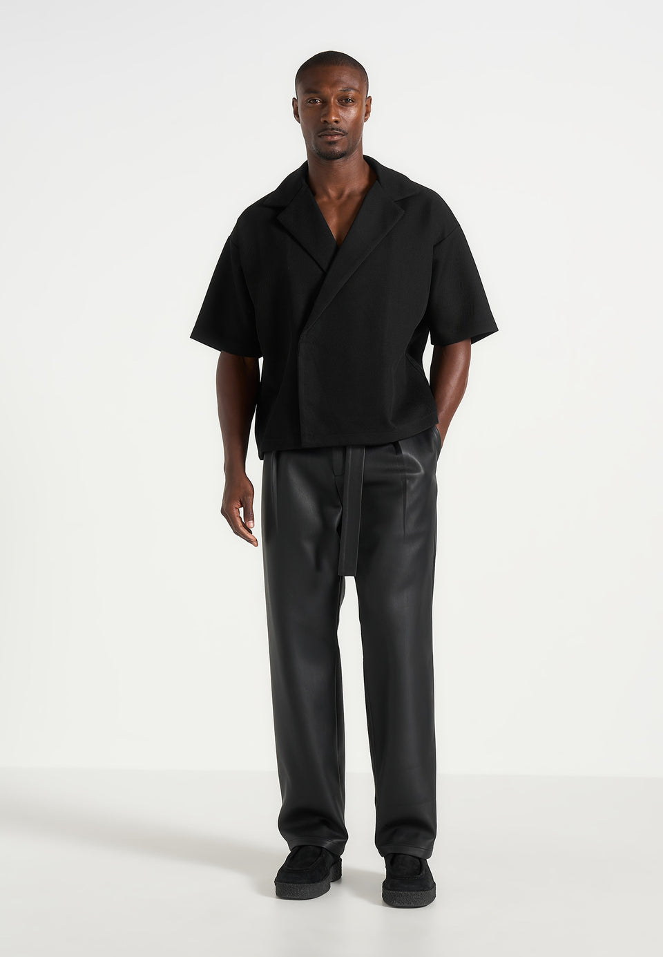 Serge - Relaxed Fit Leather Pleated Trousers - Black