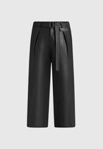Serge - Relaxed Fit Leather Pleated Trousers - Black