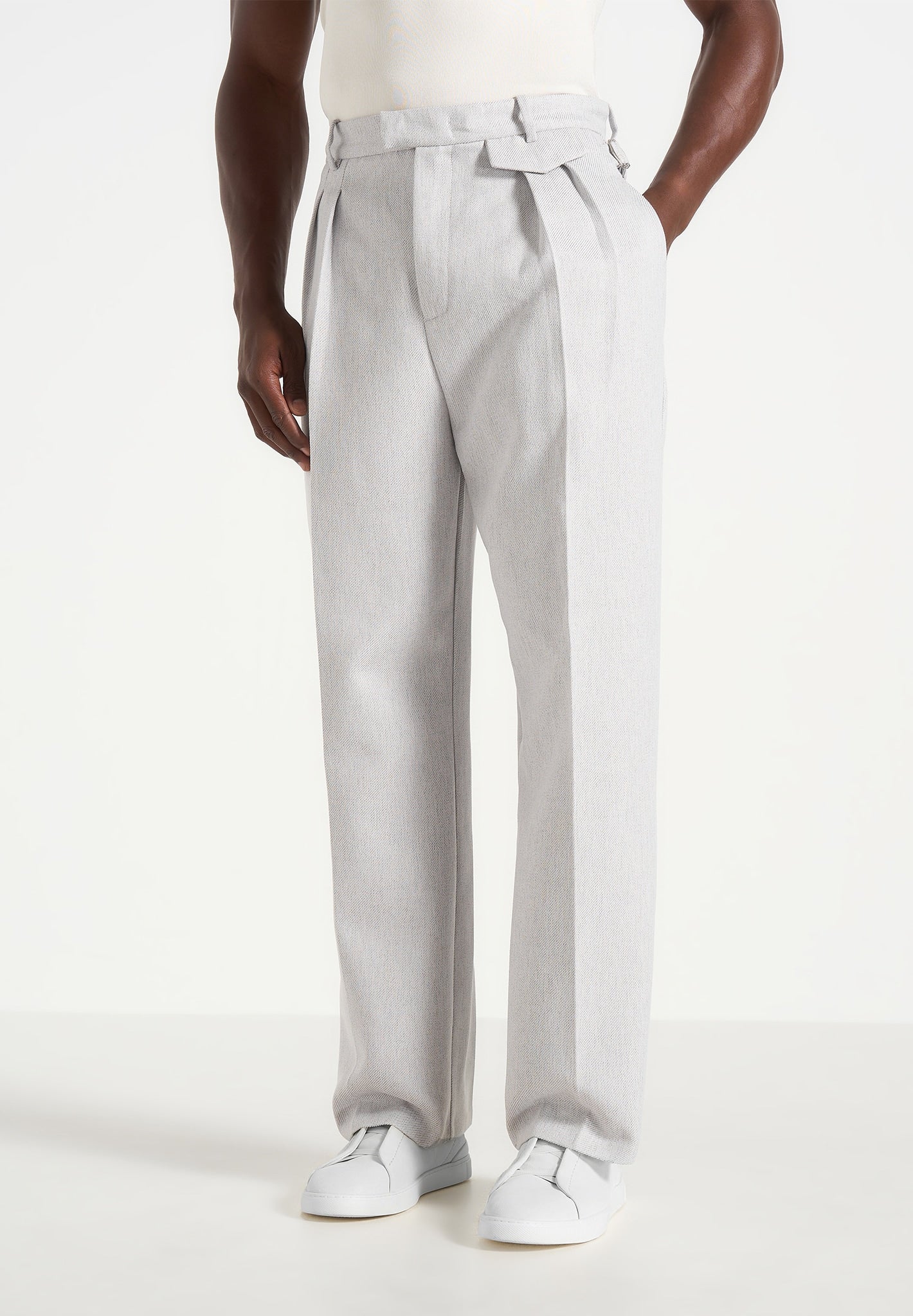 Pierre - Twin Pleat Tailored Trousers - Light Grey