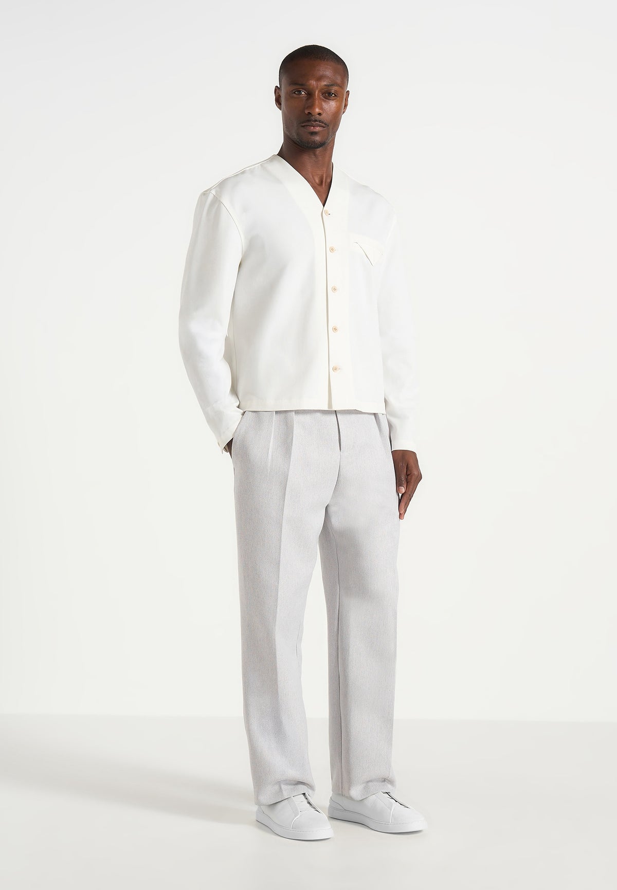 Pierre - Twin Pleat Tailored Trousers - Light Grey