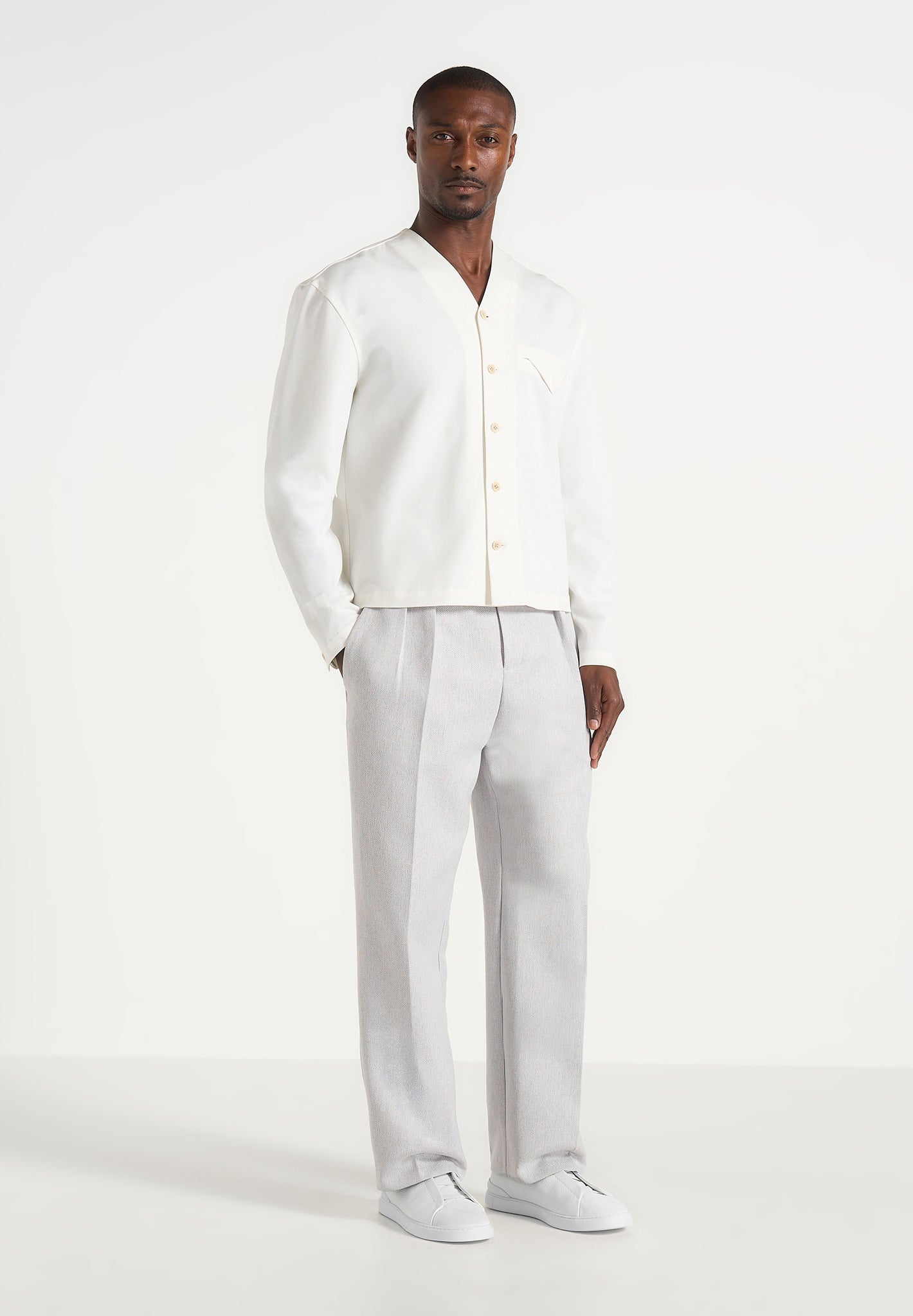 Pierre - Twin Pleat Tailored Trousers - Light Grey