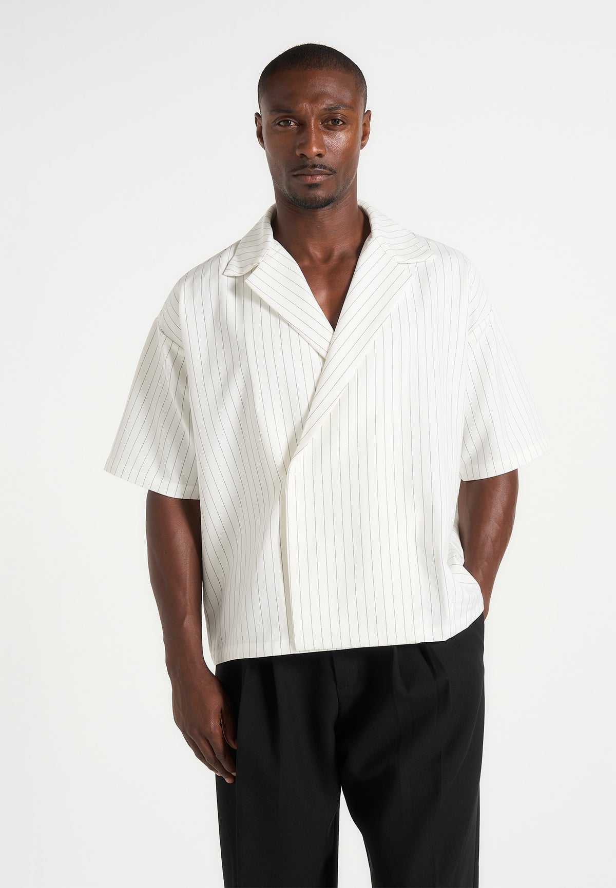 Abel - Boxy Pinstripe Double Breasted Shirt - White