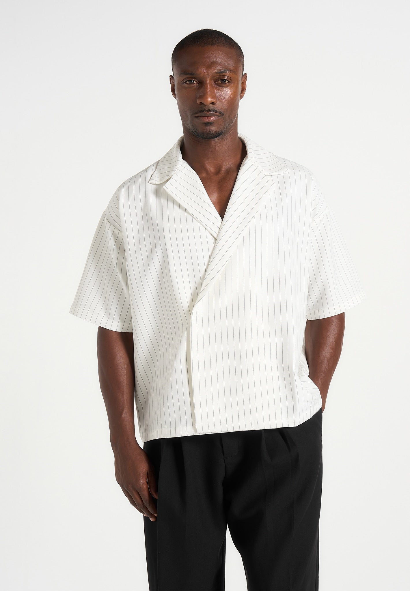 Abel - Boxy Pinstripe Double Breasted Shirt - White
