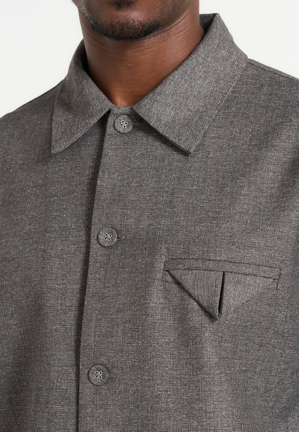 Leo - Hatched Tailored Overshirt - Grey