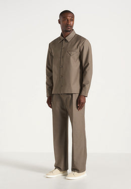 Leo - Hatched Tailored Long Sleeve Overshirt - Khaki