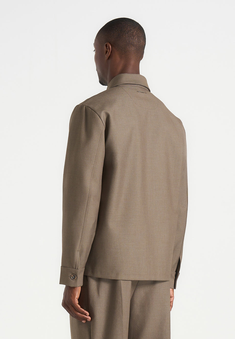 Leo - Hatched Tailored Long Sleeve Overshirt - Khaki