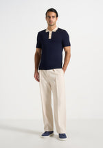 Roux - Contrast Detail Luxe Knit Polo Shirt - Navy