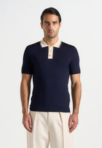 Roux - Contrast Detail Luxe Knit Polo Shirt - Navy