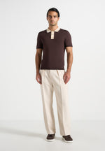 Roux - Contrast Detail Luxe Knit Polo Shirt - Brown
