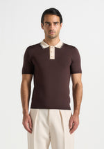 Roux - Contrast Detail Luxe Knit Polo Shirt - Brown