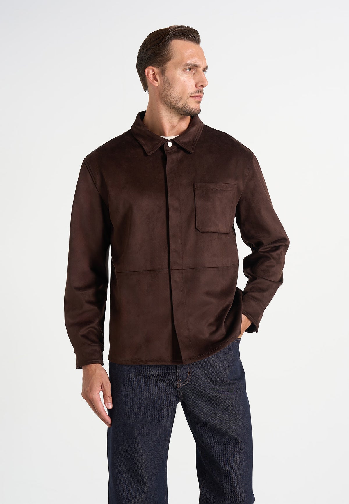 Andy - Unisex Suede Long Sleeve Shirt - Brown