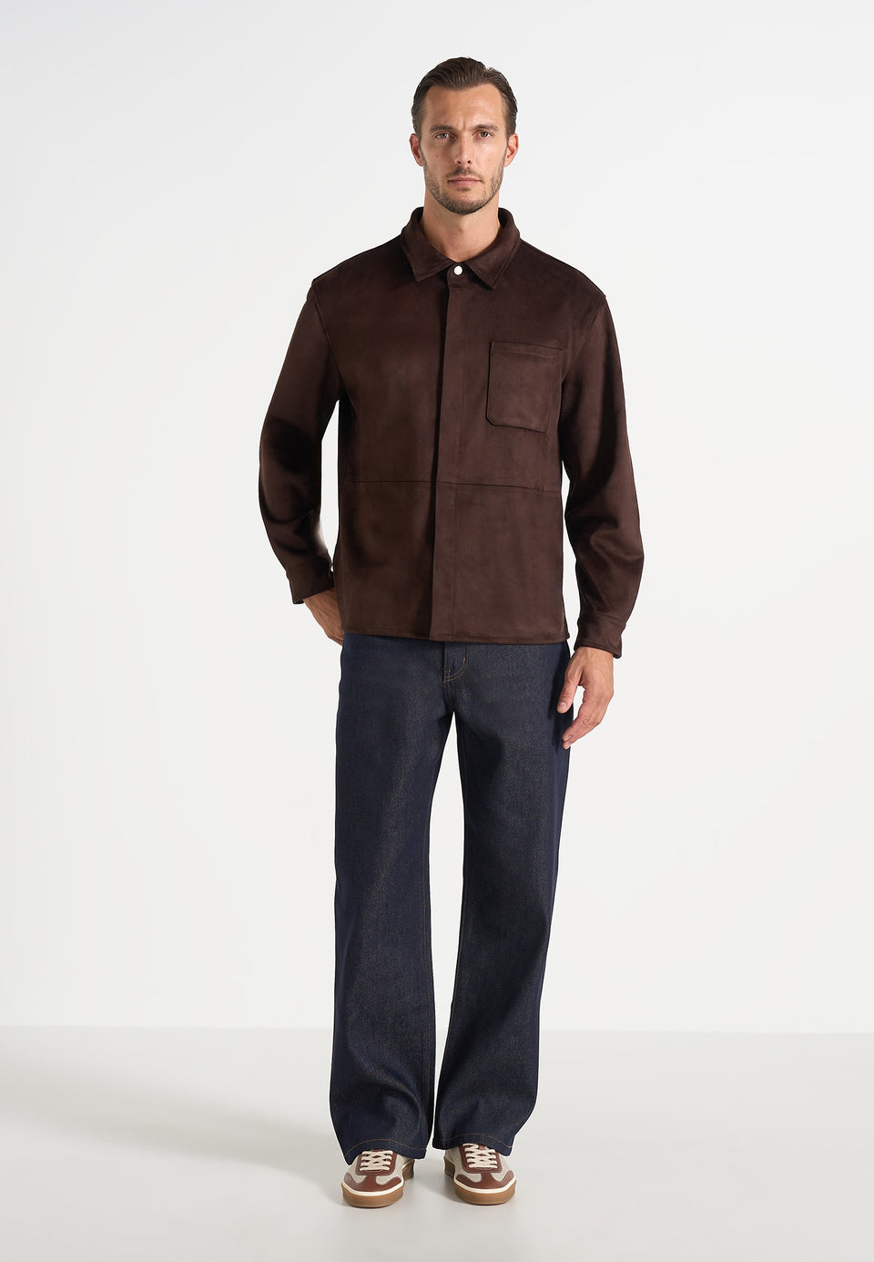 Andy - Unisex Suede Long Sleeve Shirt - Brown