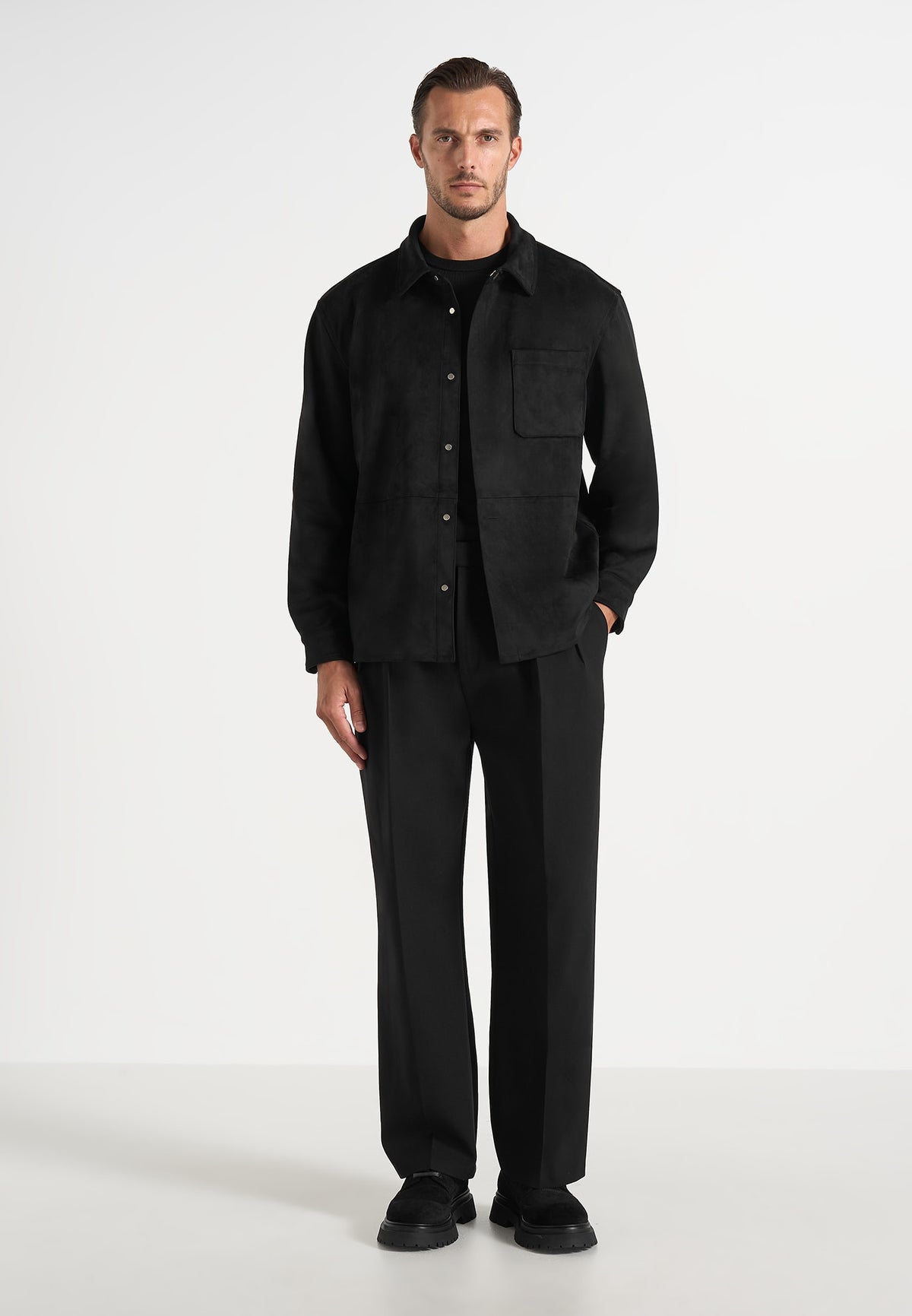 Andy - Unisex Suede Long Sleeve Shirt - Black