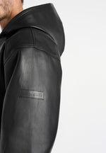 Jude - Unisex Leather Zip-Through Hooded Jacket - Black