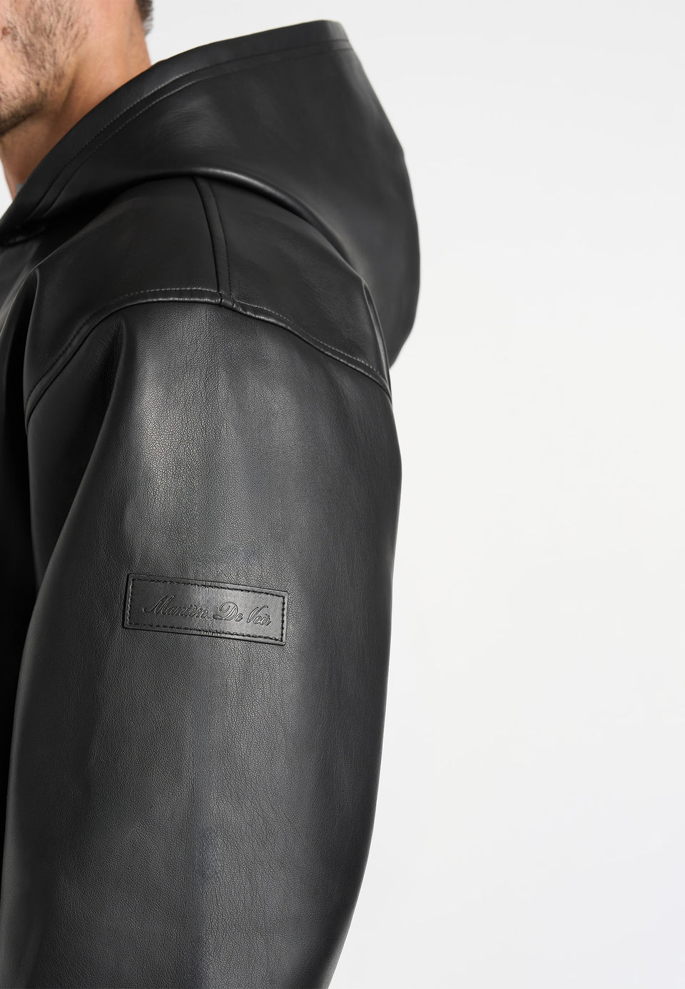 Jude - Unisex Leather Zip-Through Hooded Jacket - Black