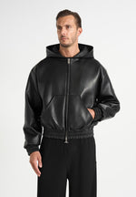 Jude - Unisex Leather Zip-Through Hooded Jacket - Black