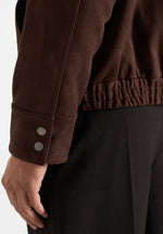 Romain - Unisex Suede Funnel Neck Bomber Jacket - Brown